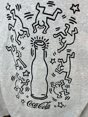Vintage Keith Haring Coca-Cola Gray Sweatshirt Red Logo & Graphics Sz. XL